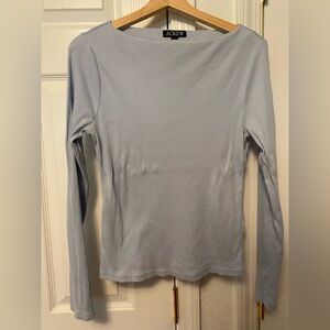 J. Crew Light Blue Ribbed Long Sleeve Boat Neck Top